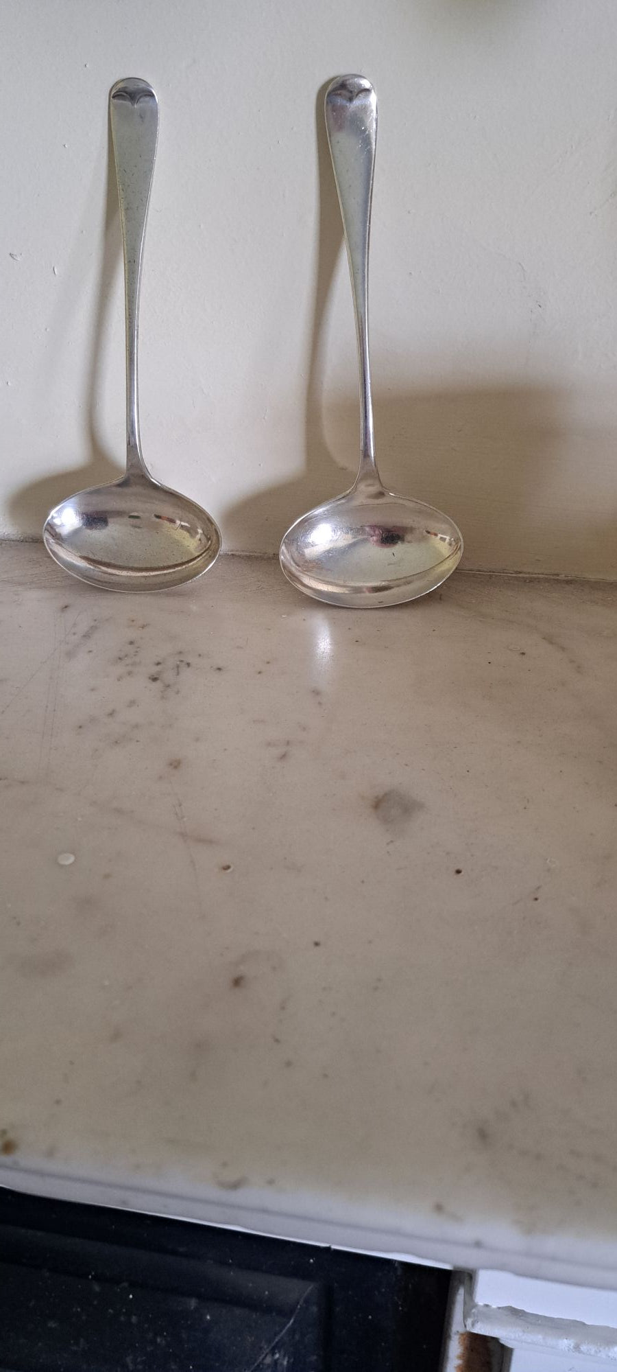 pair Victorian silver sauce ladle Hanoverian pattern by John Round & Son Ltd, Sheffield 1897 (Copy)