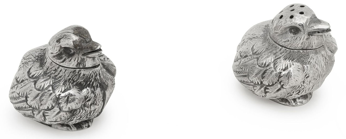 pair of Sampson Mordan silver salt and pepper modelled as chicks RD461360
