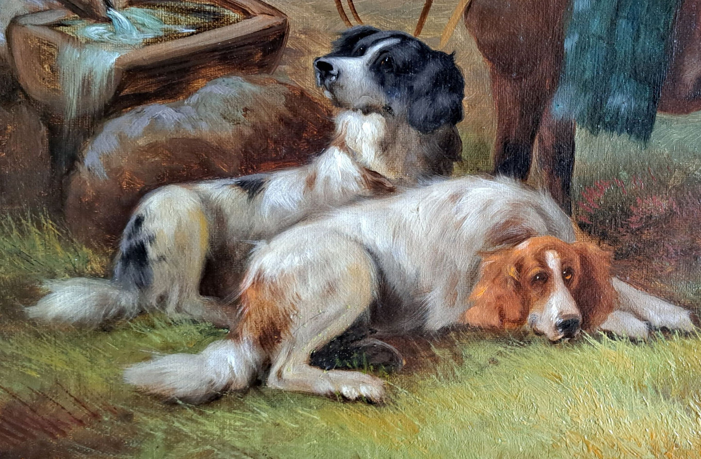 Robert cleminson 19th century oil painting pony & gun dogs at rest
