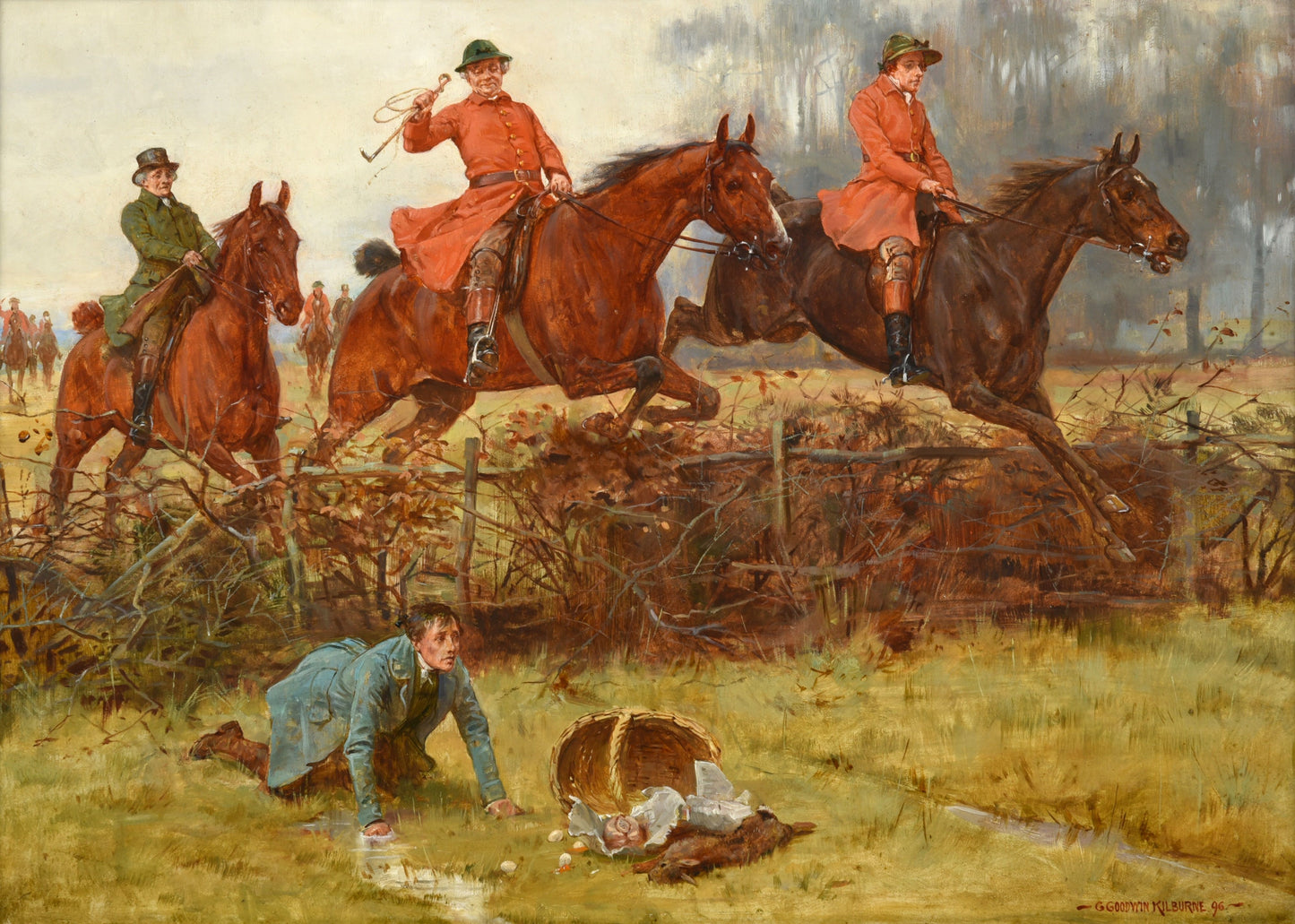 George Goodwin Kilburne landscape horse/equine hunting scene 19th century oil painting
