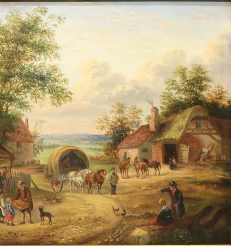 19th century village genre scene horses,inn georgina lara