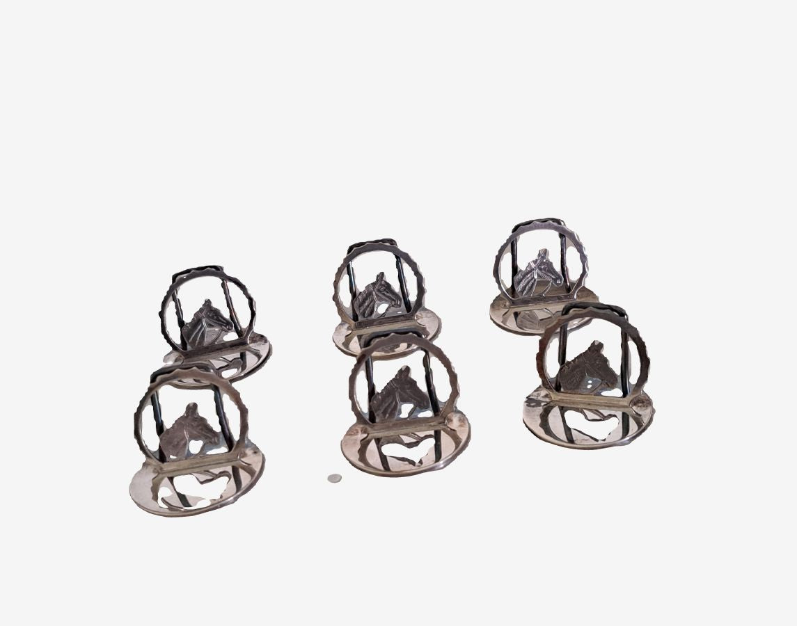 set 6 silver place holders modelled as horses heads