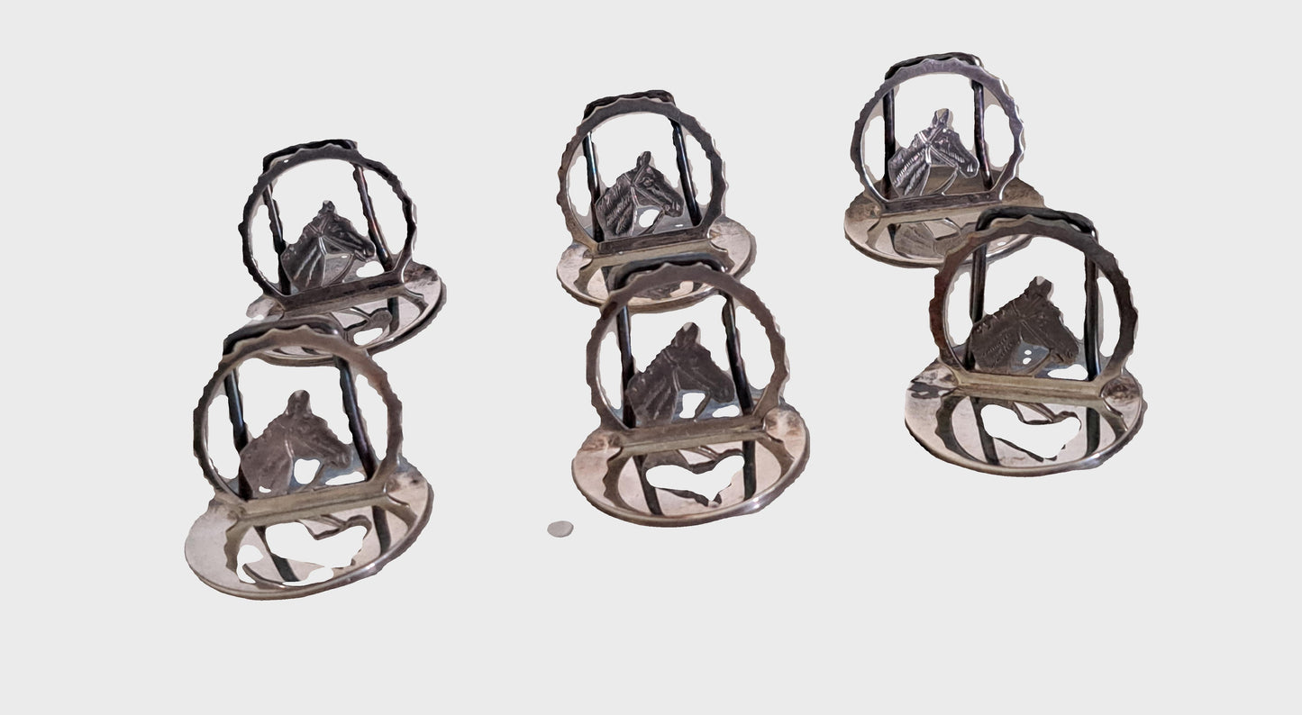 set 6 silver place holders modelled as horses heads