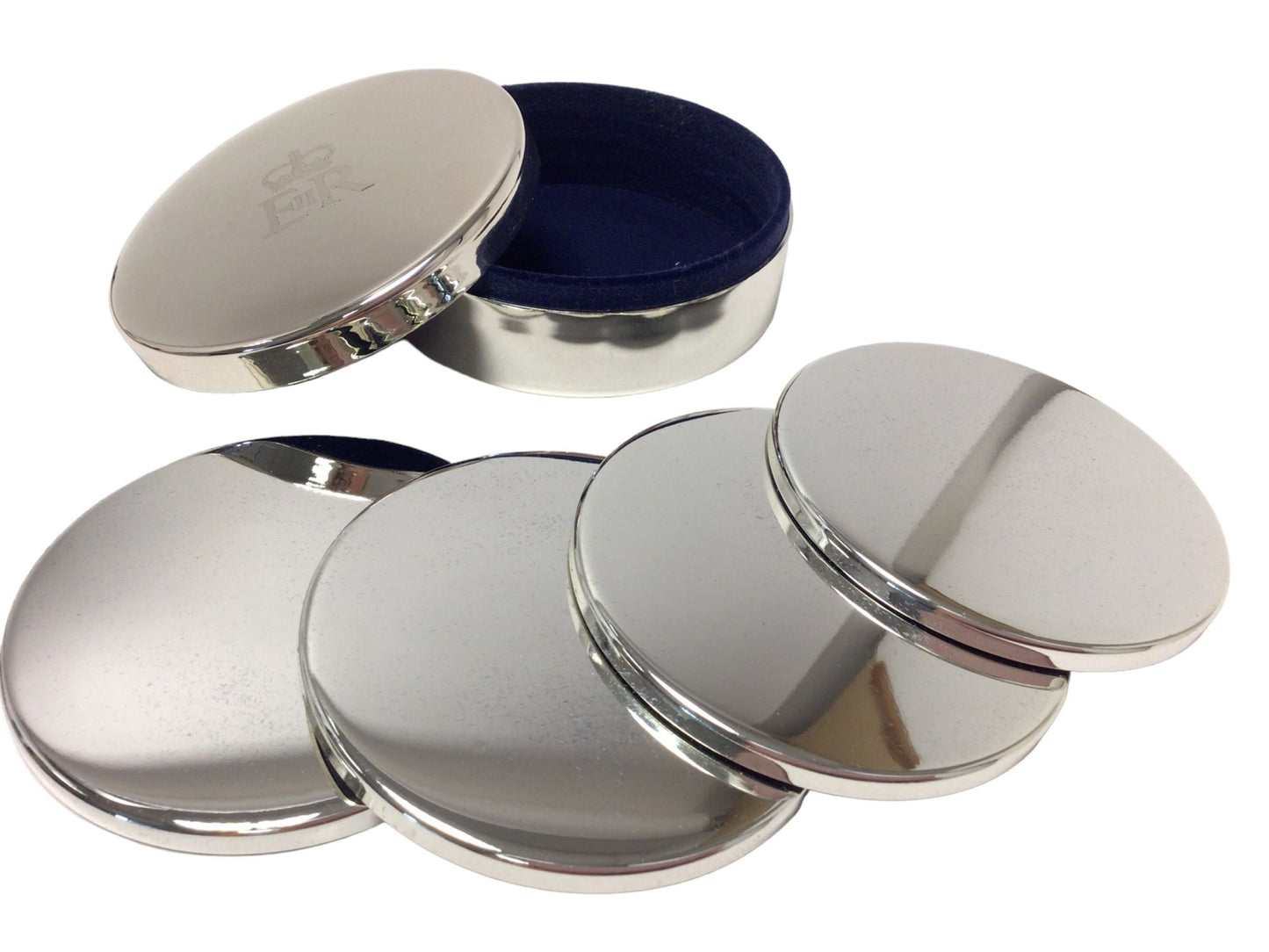 set 4 silver plated coasters Queen Elizabeth II Royal Household 2008 Christmas present,