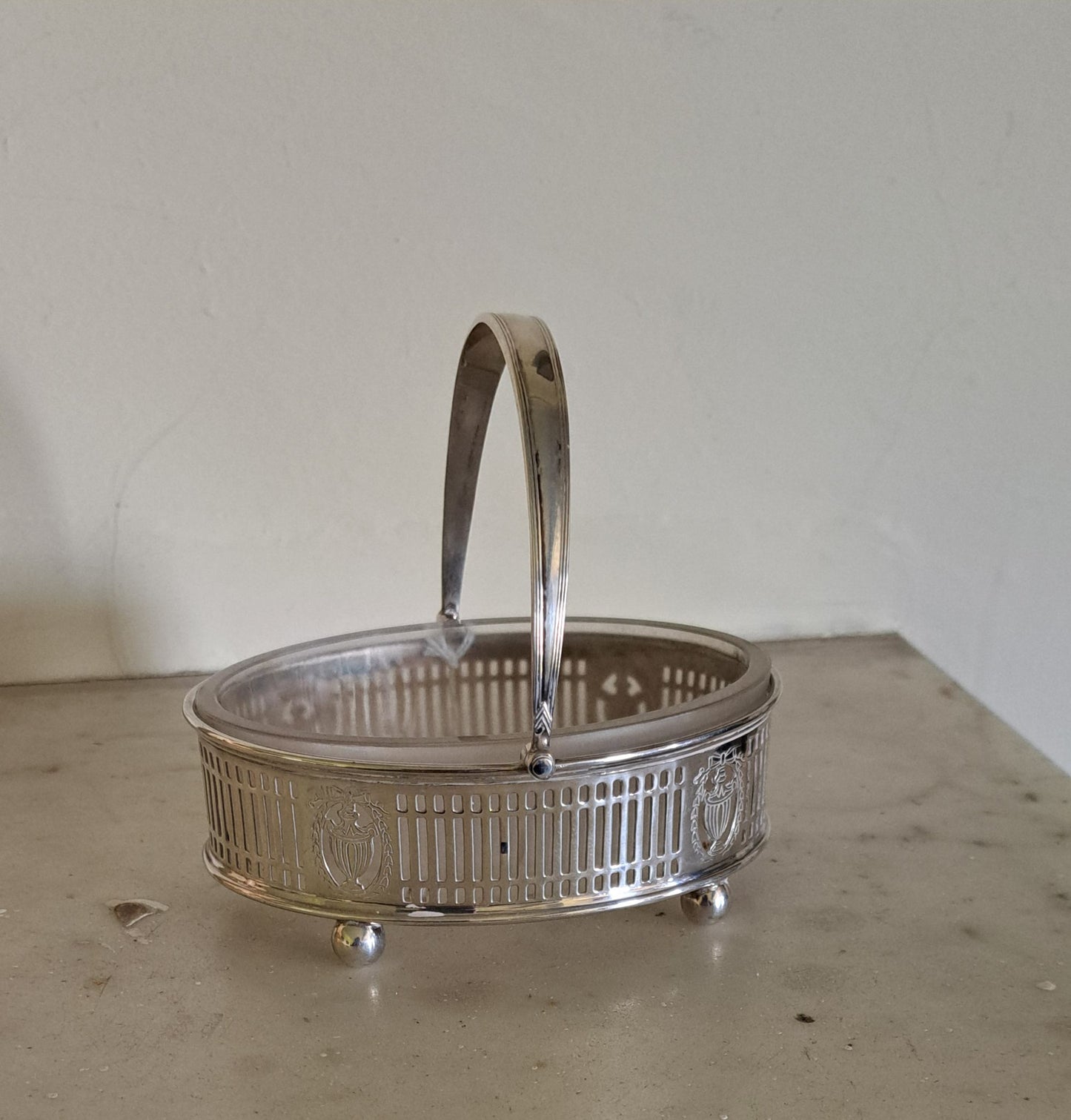 silver swing handled oval basket,1935