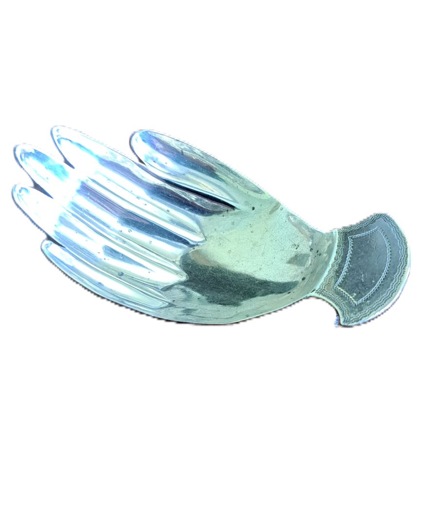 RARE GEORGE III SILVER CADDY SPOON BY JOSIAH SNATT in the form of a hand