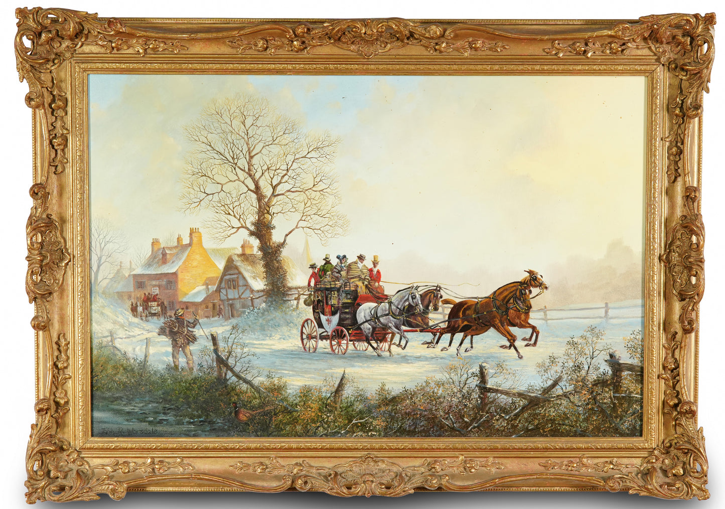 Horses and stagecoach , winter/snow scene, oil painting ,by John Richard Worsdale