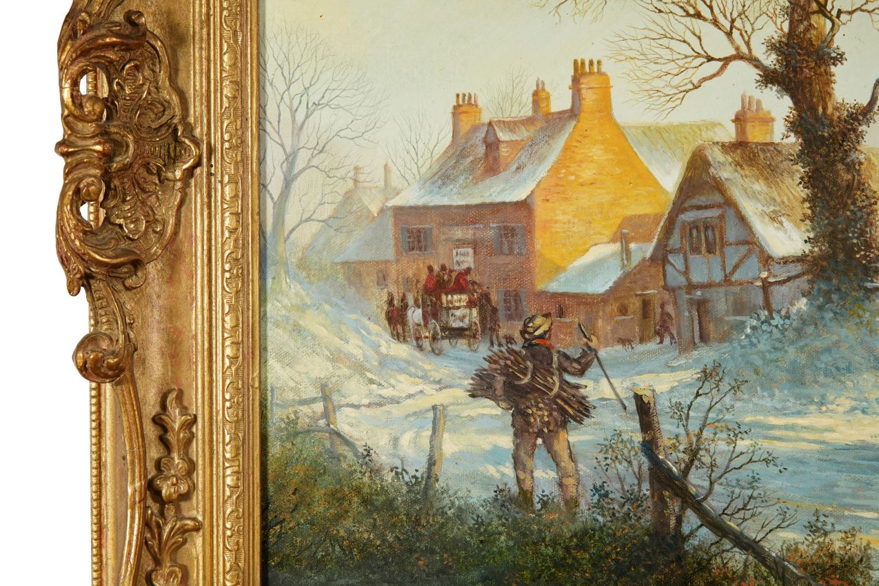 Horses and stagecoach , winter/snow scene, oil painting ,by John Richard Worsdale