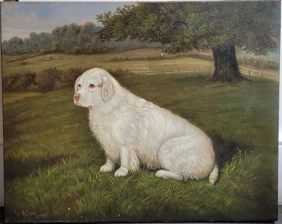 William Albert Clark, clumber spaniel, dog oil painting.
