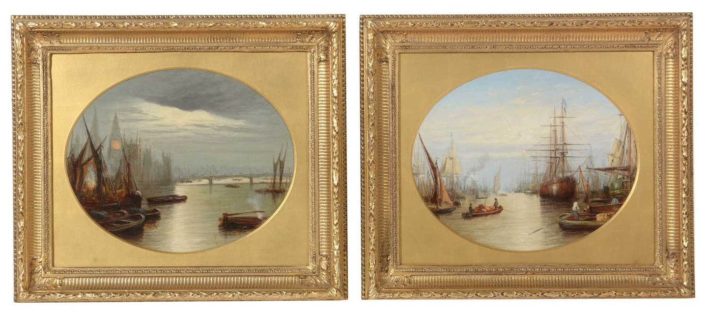 Francis Maltino 19th century, oil, London, the Thames, houses parliament,