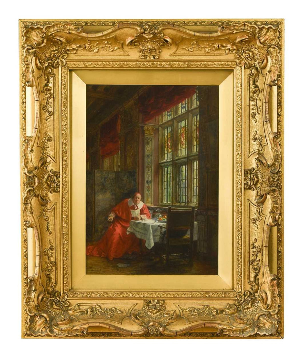 Frank Moss Bennett  Cardinal at table oil painting