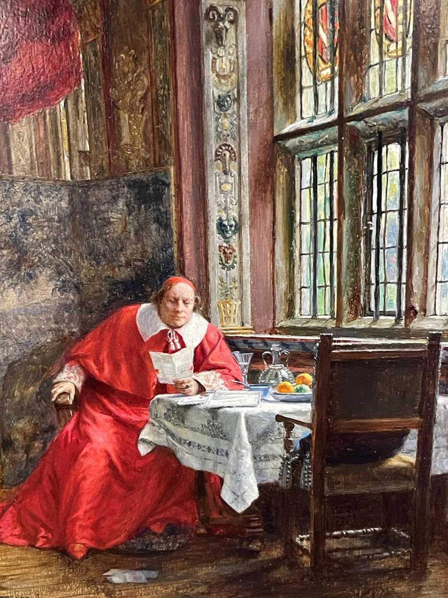 Frank Moss Bennett  Cardinal at table oil painting
