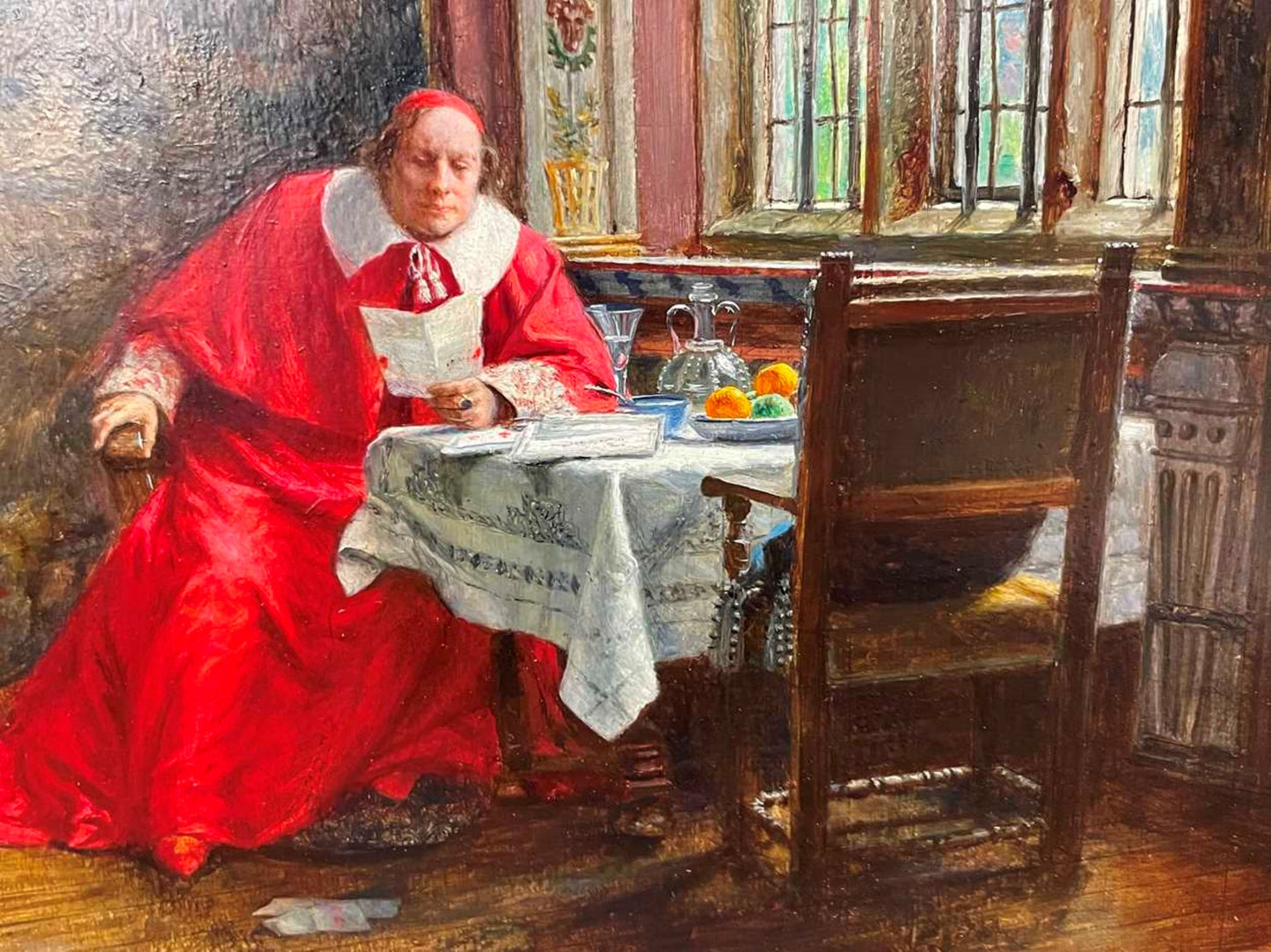 Frank Moss Bennett  Cardinal at table oil painting