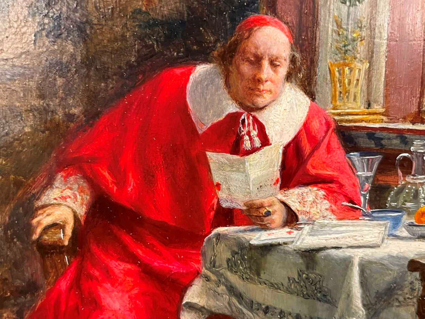 Frank Moss Bennett  Cardinal at table oil painting