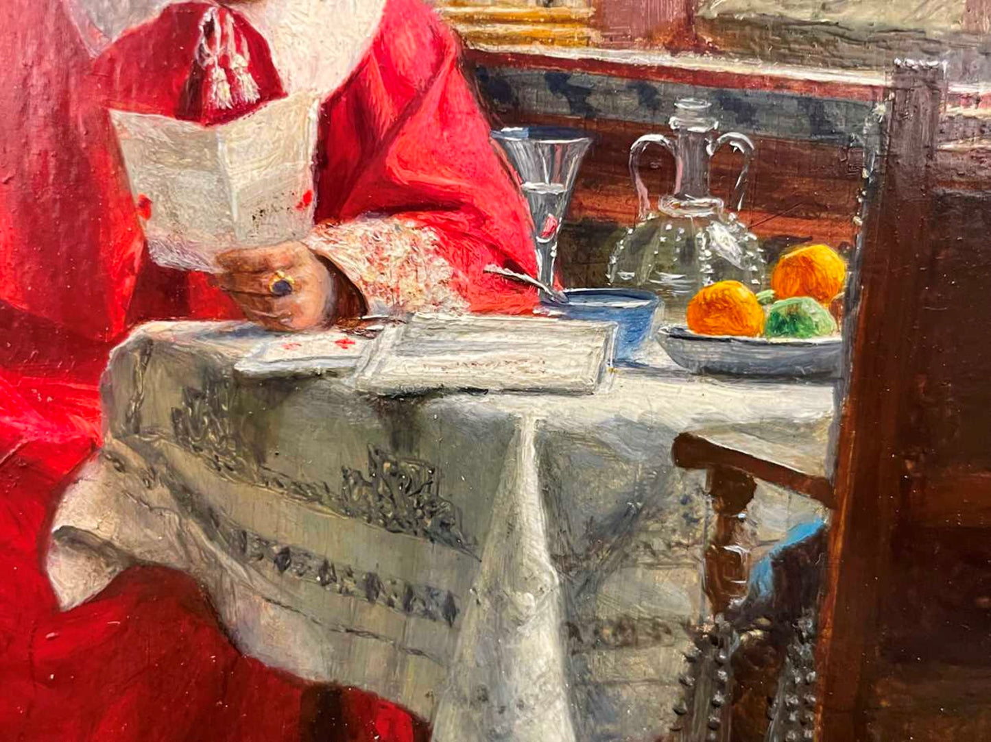 Frank Moss Bennett  Cardinal at table oil painting