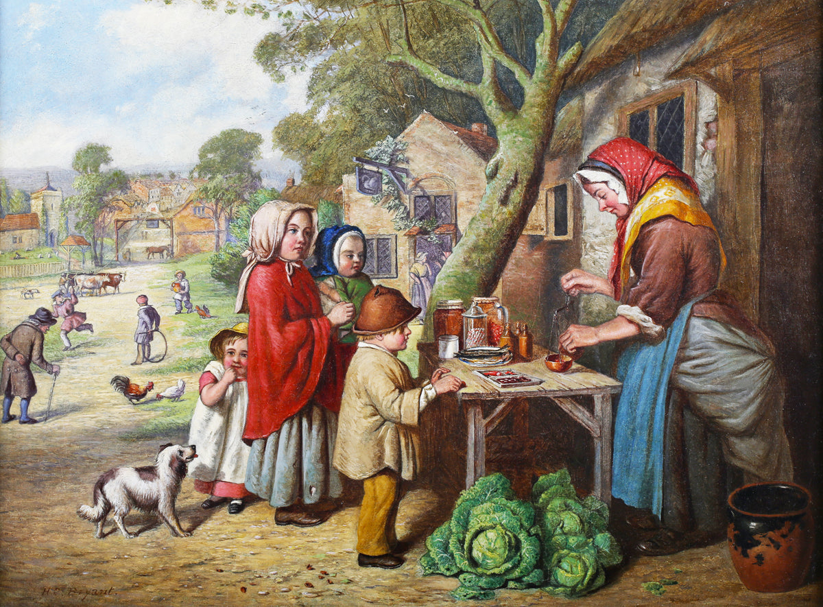 Henry Charles Bryant 19th century oil,genre scene,children at fair /market