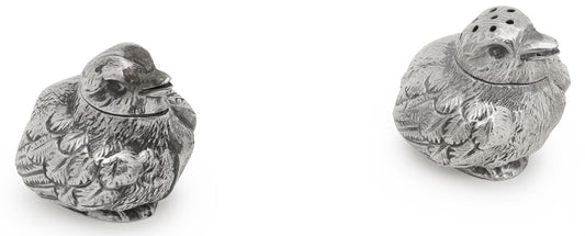 pair of Sampson Mordan silver salt and pepper modelled as chicks RD461360