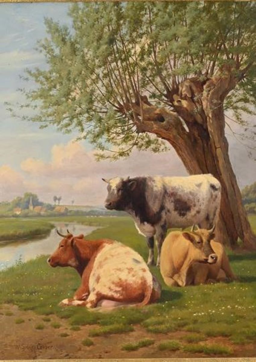 William sidney cooper, Cows by a river 19th century landscape oil