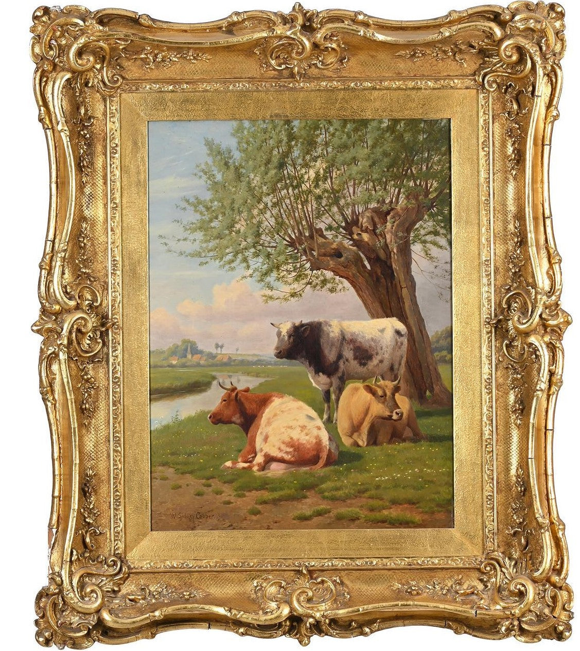 William sidney cooper, Cows by a river 19th century landscape oil