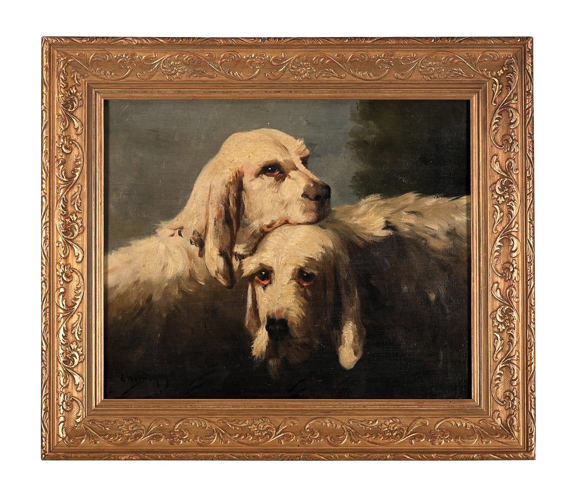 portrait of 2 dogs Grand Griffon Vendéen Hunting Dogs by Jules Chardigny