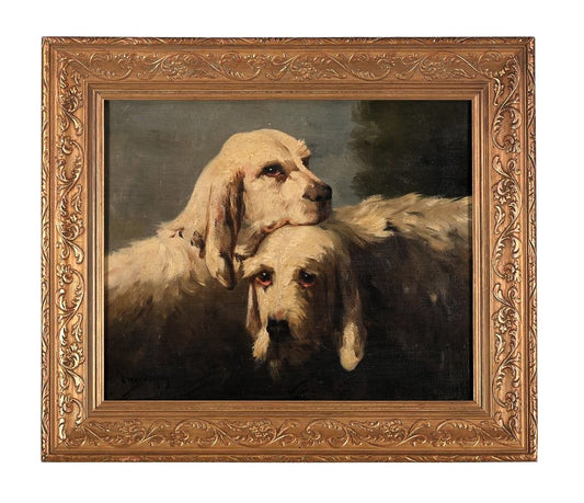 portrait of 2 dogs Grand Griffon Vendéen Hunting Dogs by Jules Chardigny