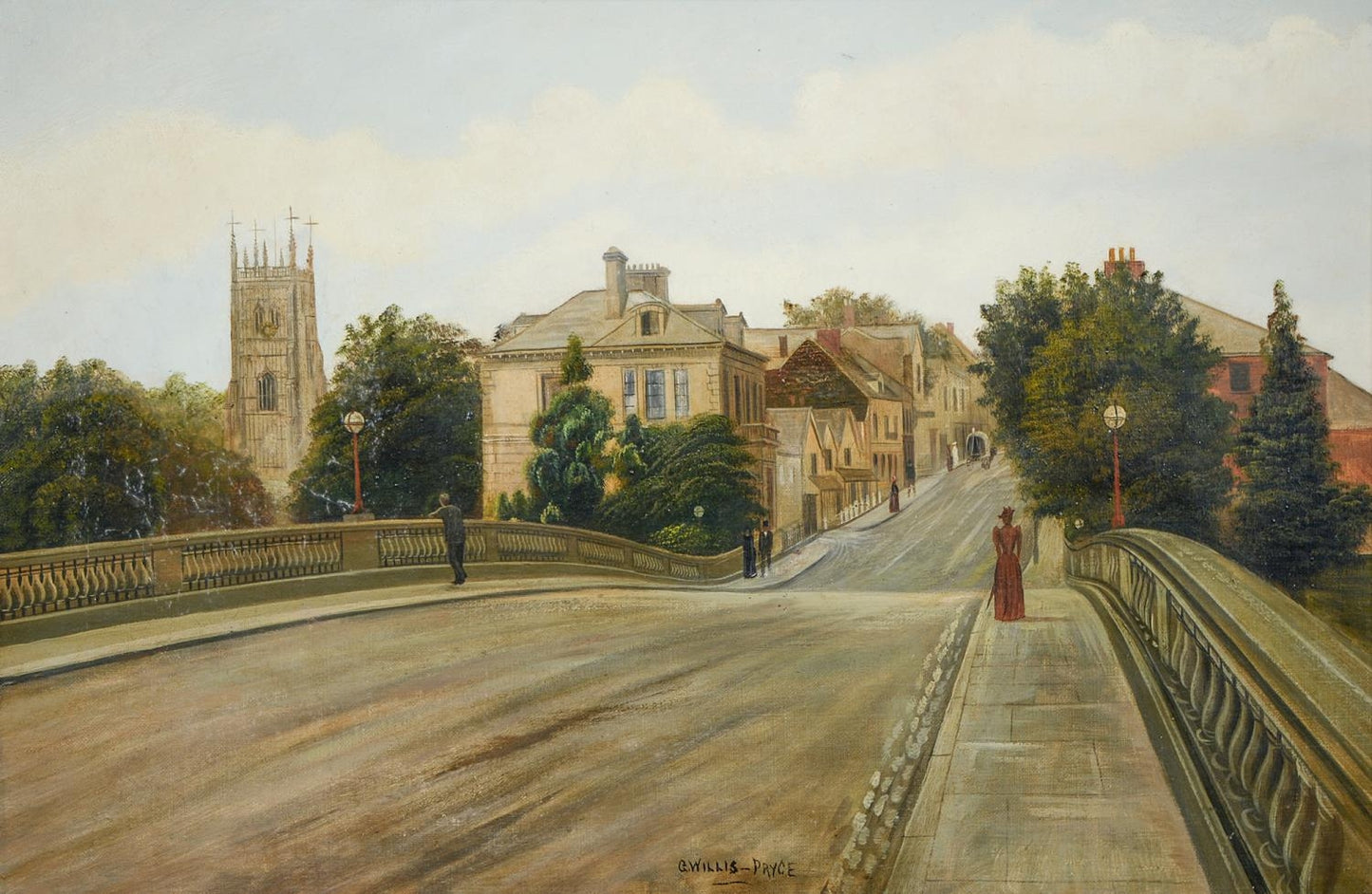 Workman Bridge, Evesham,worcestershire,oil by George Willis Pryce