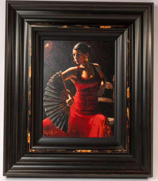 Fabian Perez 'Celina con Abanico', female flamenco dancer in red dress, limited edition print