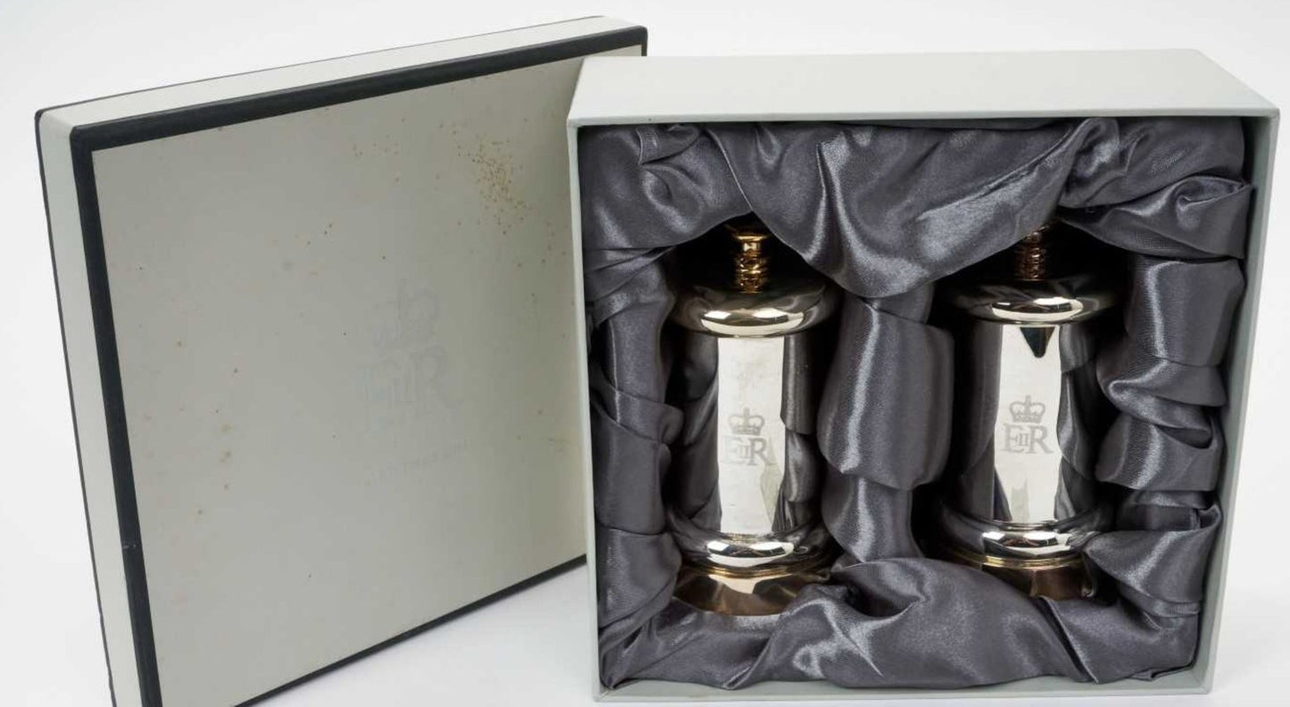 silver plated salt and pepper grinders H.M. Queen Elizabeth II Royal Household 2011 Christmas present