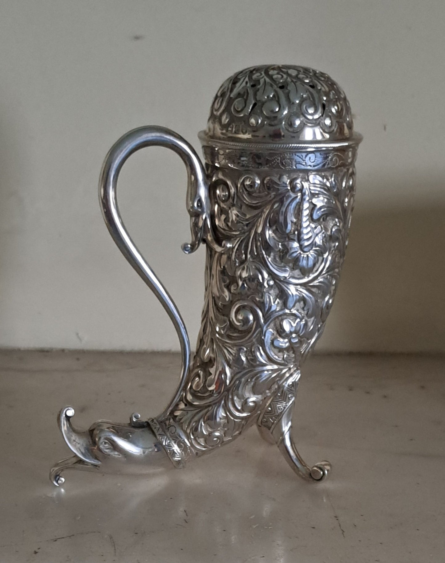 Victorian Cornucopia sugar caster/sifter , Horace Woodward & CO LTD, London 1898