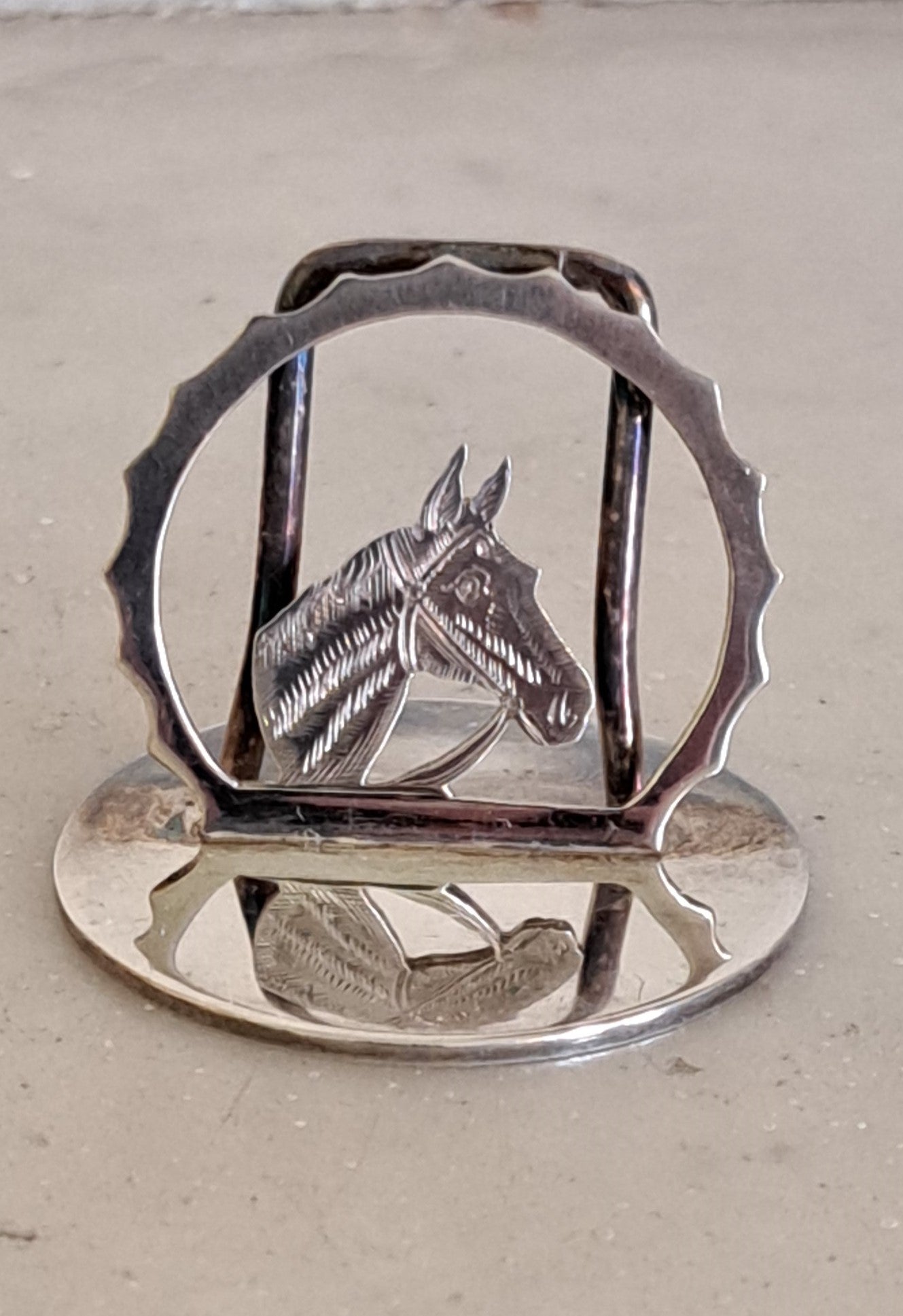 six silver napkin rings & placeholders horse equestrian theme