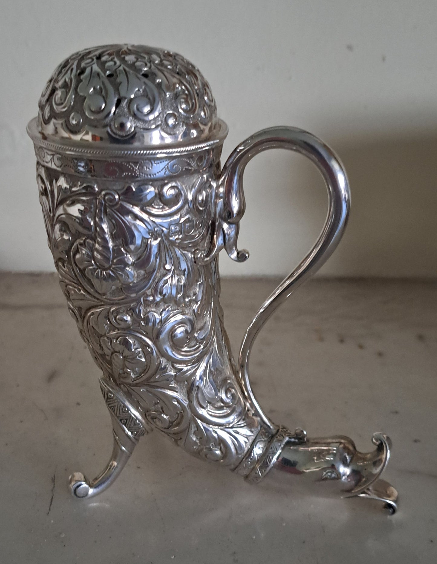 Victorian Cornucopia sugar caster/sifter , Horace Woodward & CO LTD, London 1898