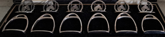 six silver napkin rings & placeholders horse equestrian theme