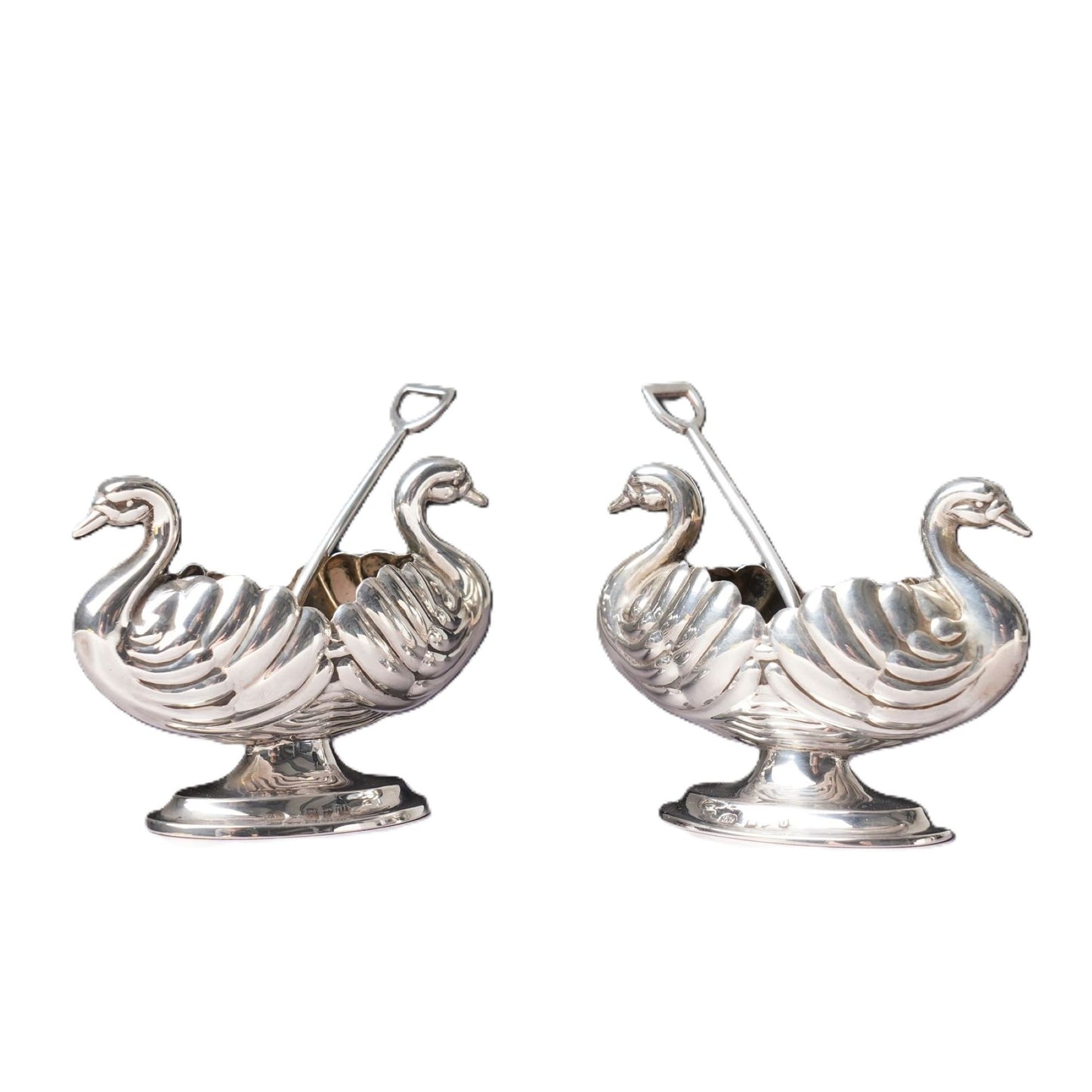 Pair of Victorian silver double headed Swan shape table salts/ salt dishes