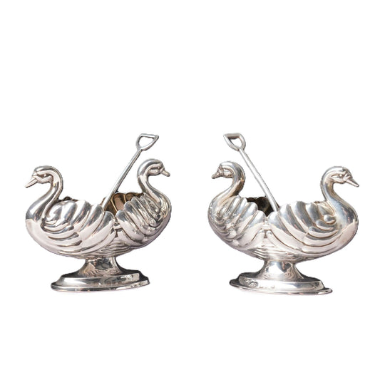 Pair of Victorian silver double headed Swan shape table salts/ salt dishes