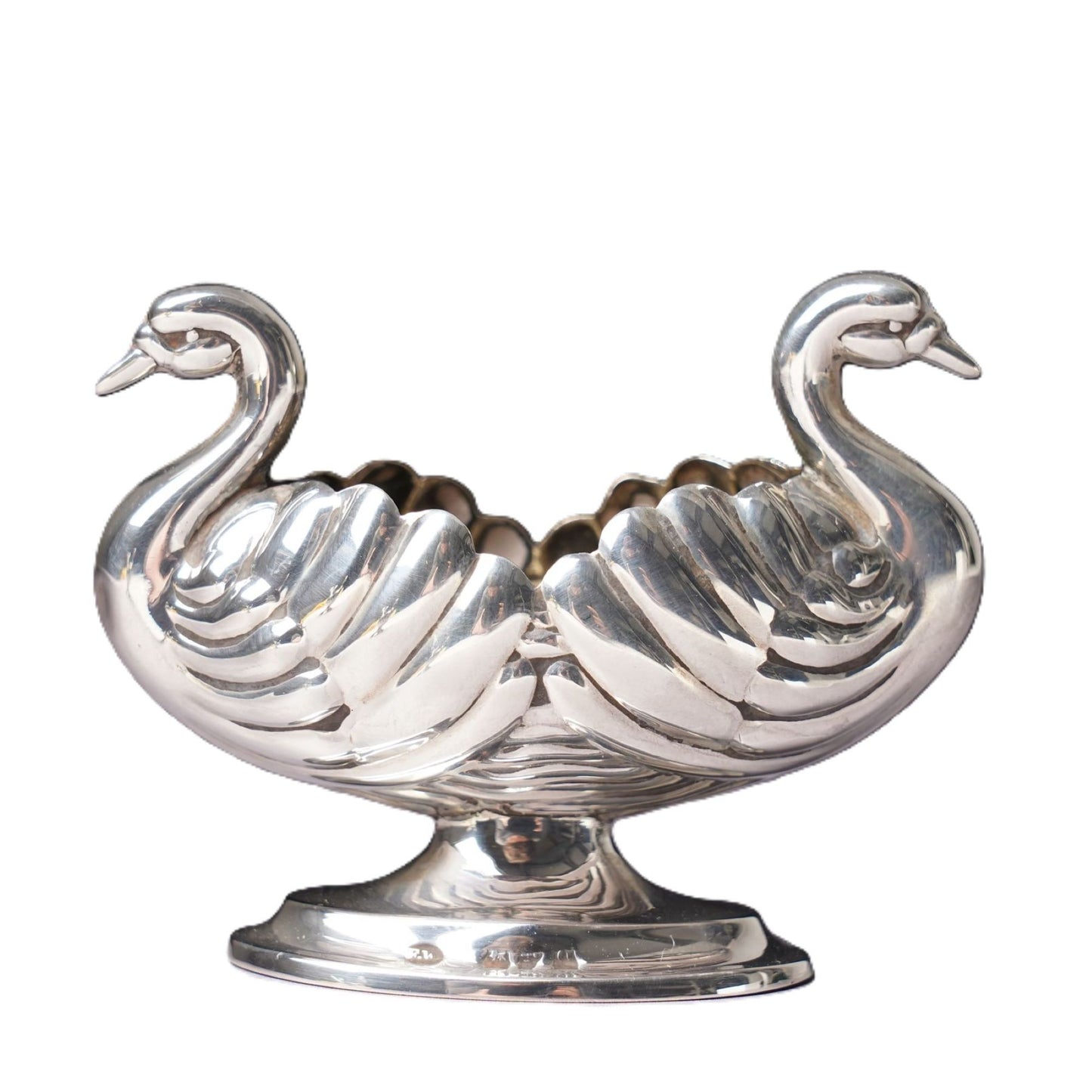 Pair of Victorian silver double headed Swan shape table salts/ salt dishes
