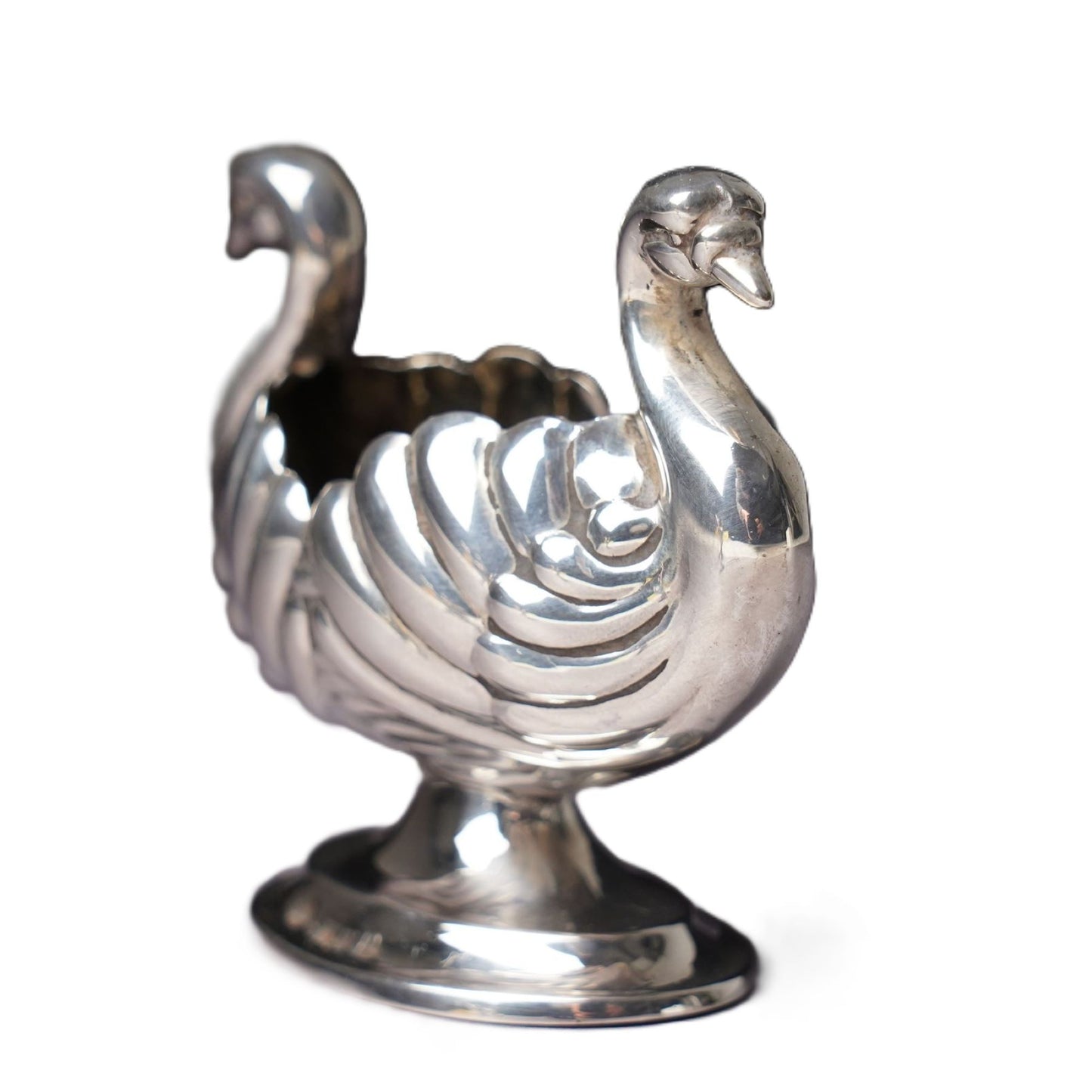 Pair of Victorian silver double headed Swan shape table salts/ salt dishes