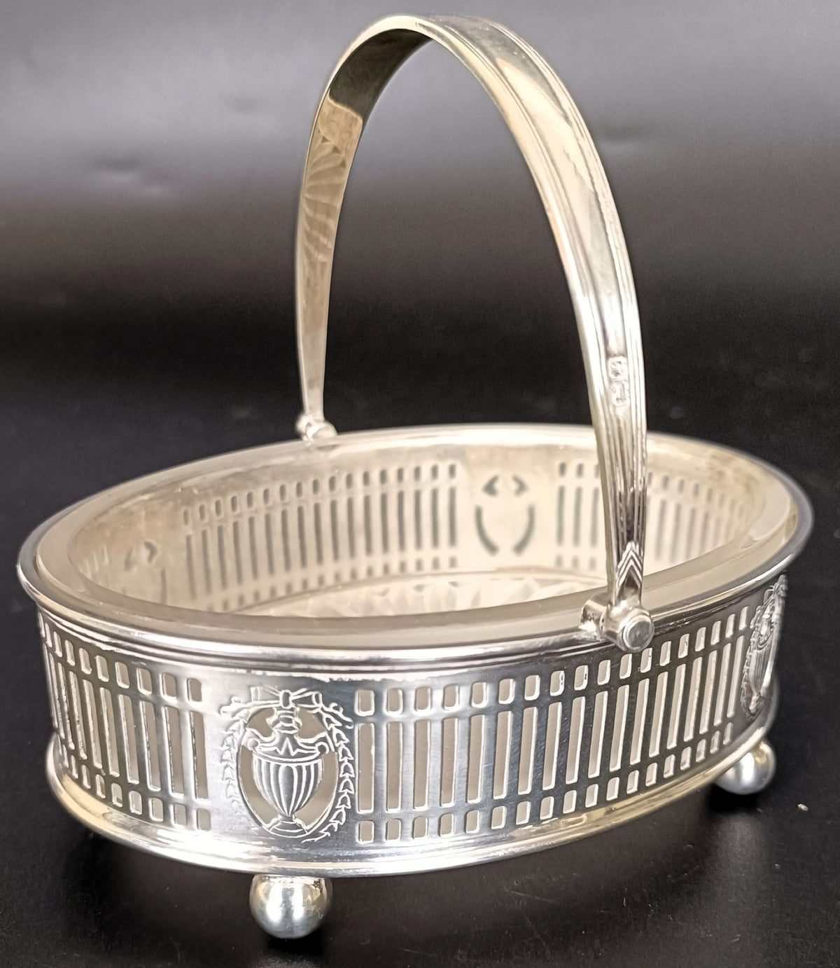 silver swing handled oval basket,1935