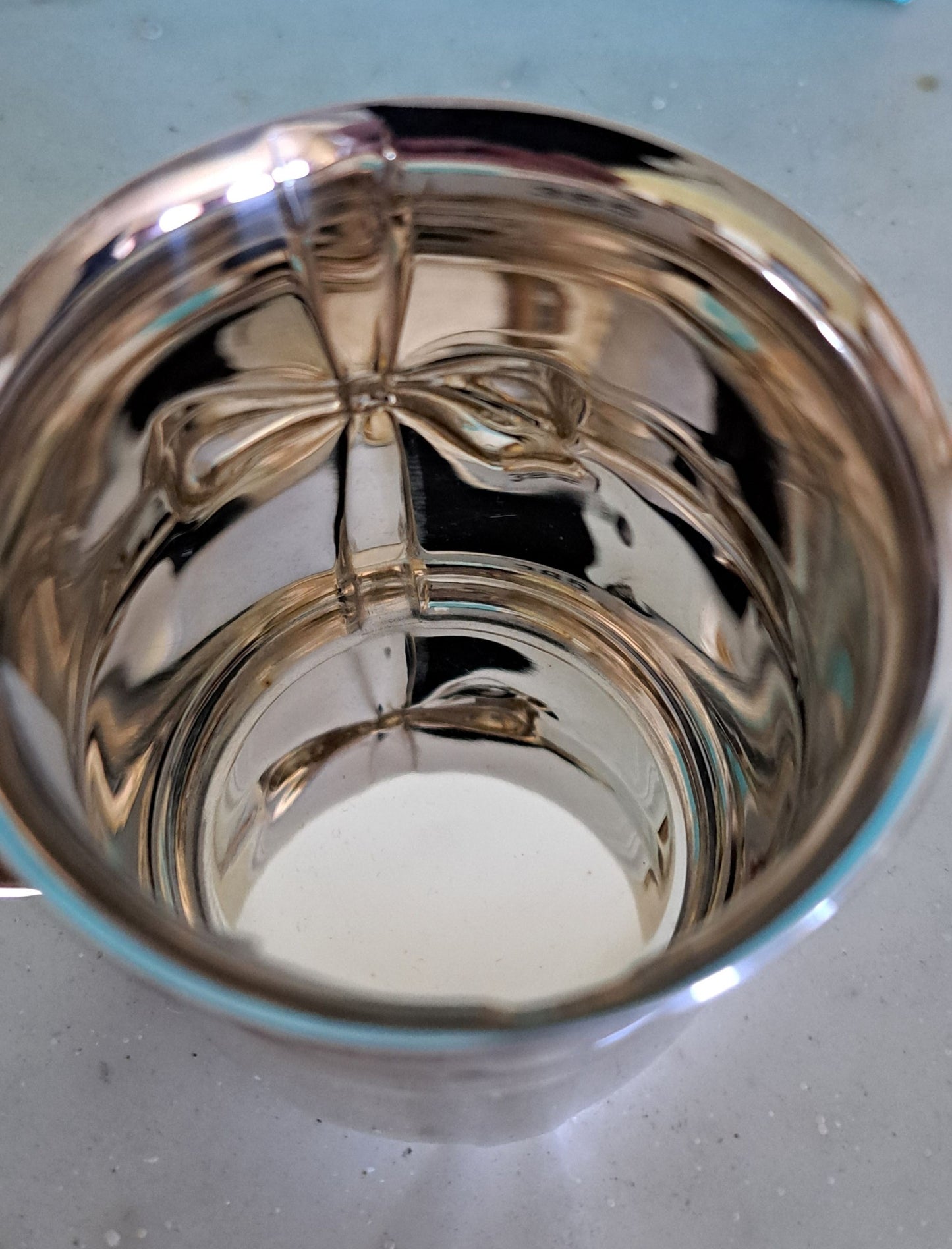 Tiffany & Co silver mug childs christening mug gift tied ribbon decoration