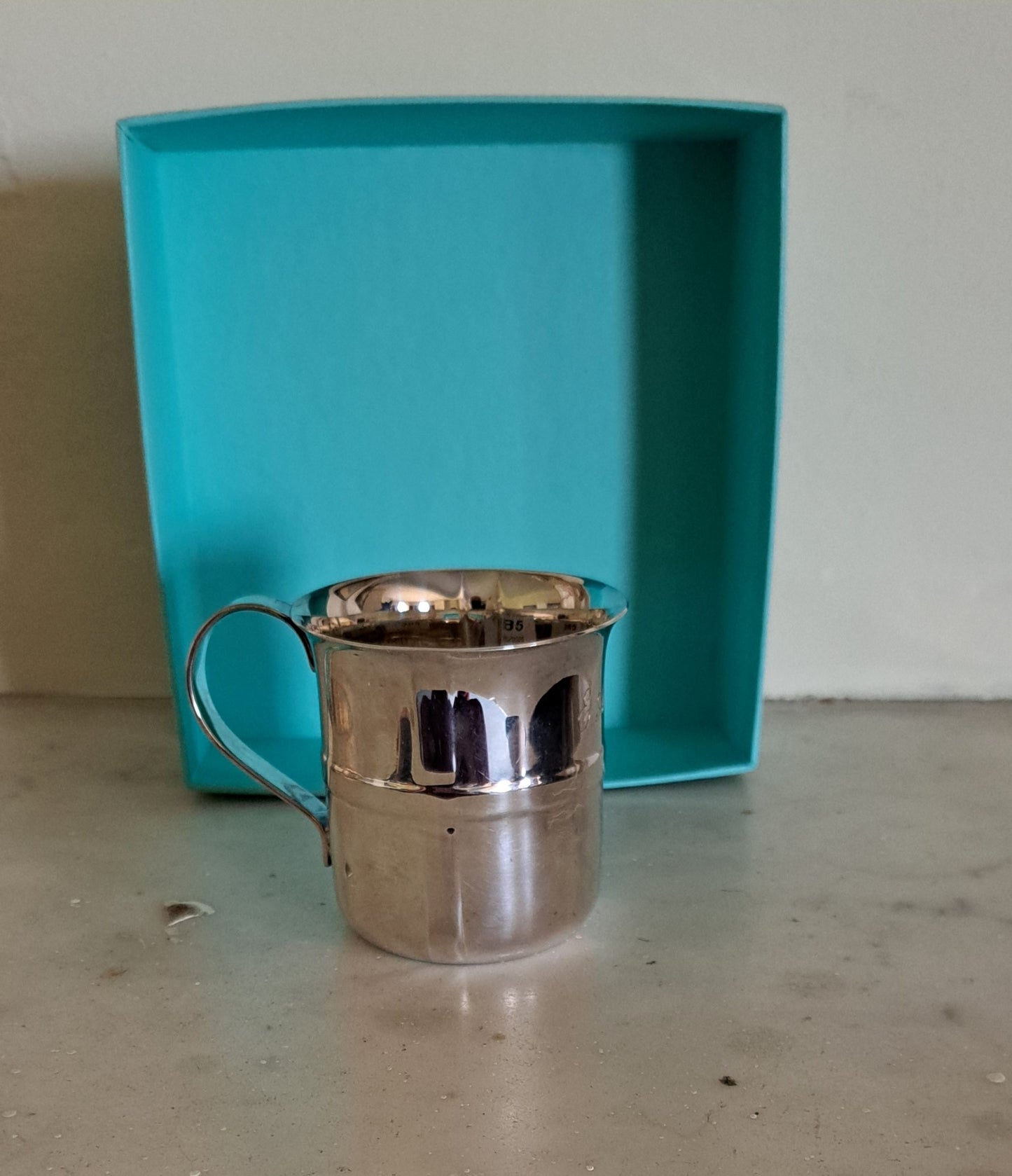 Tiffany & Co silver mug childs christening mug gift tied ribbon decoration