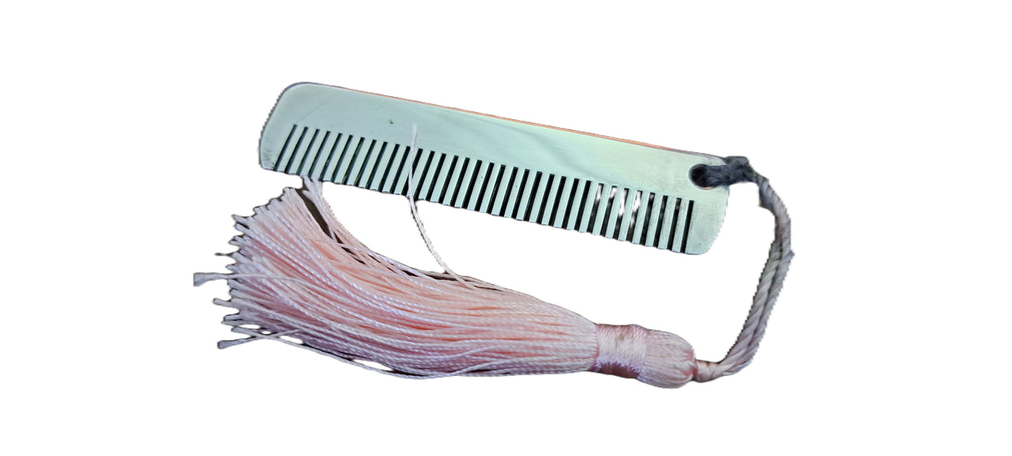 Tiffany silver baby comb with pink silk tassel