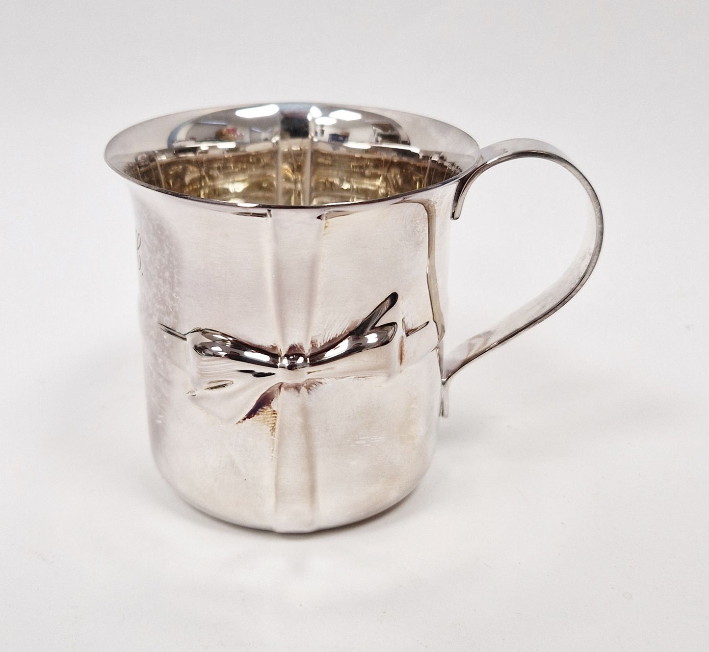 Tiffany & Co silver mug childs christening mug gift tied ribbon decoration