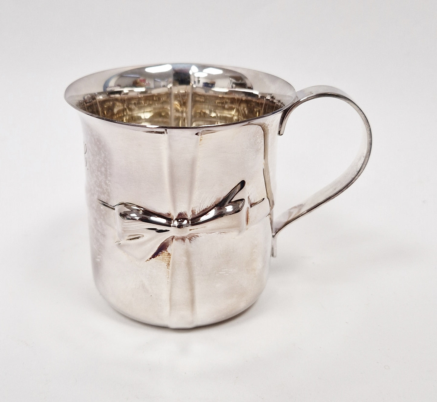 Tiffany & Co silver mug childs christening mug gift tied ribbon decoration