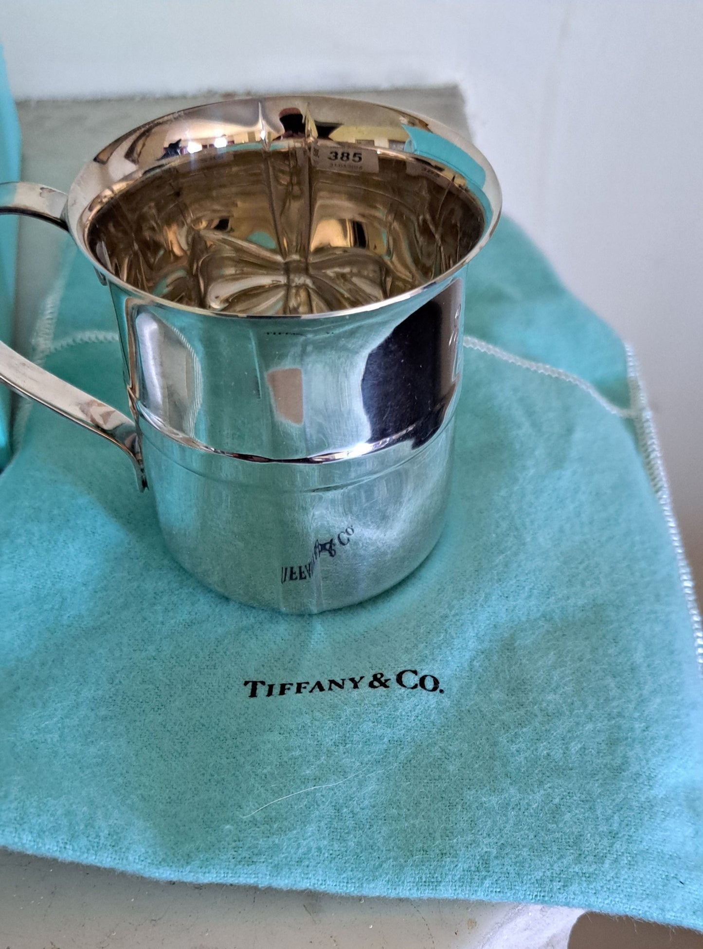 Tiffany & Co silver mug childs christening mug gift tied ribbon decoration