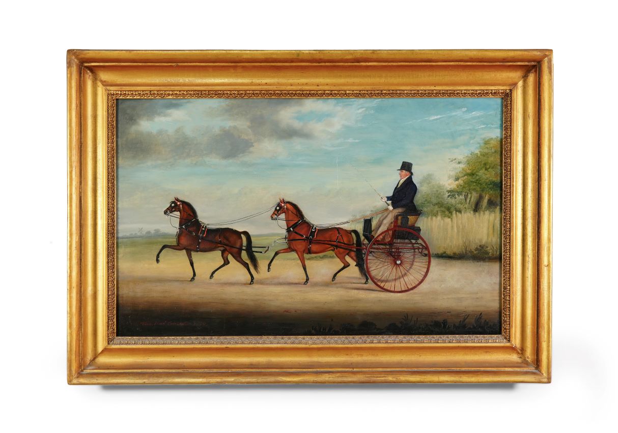 horse & carriage/gig ,country scene, antique oil painting, by John Vine of Colchester