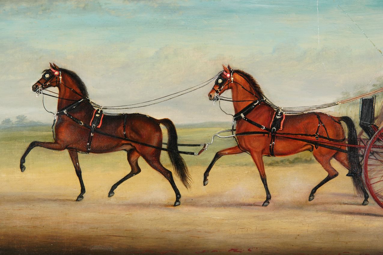 horse & carriage/gig ,country scene, antique oil painting, by John Vine of Colchester