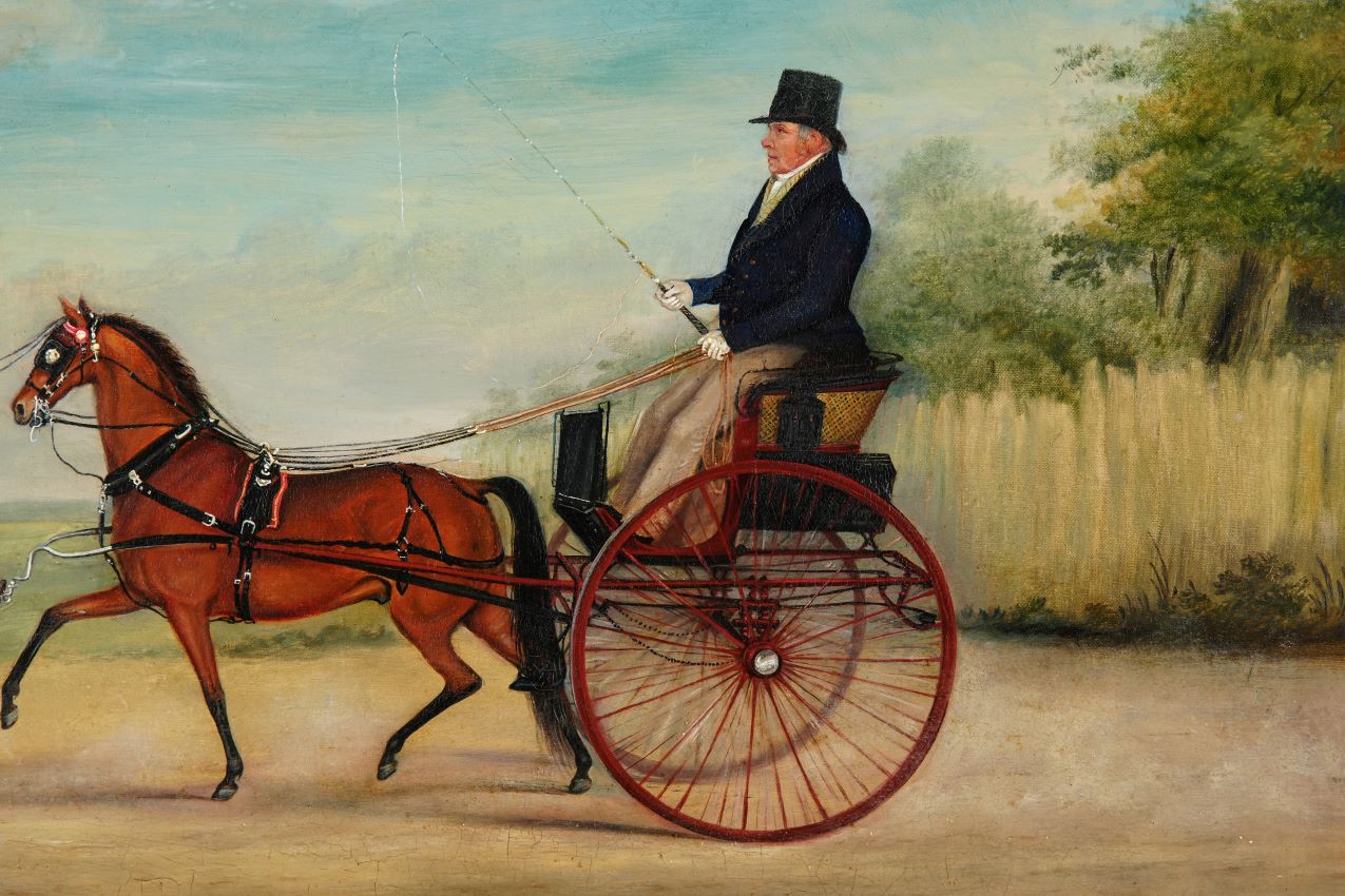 horse & carriage/gig ,country scene, antique oil painting, by John Vine of Colchester