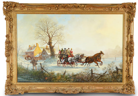Horses and stagecoach , winter/snow scene, oil painting ,by John Richard Worsdale