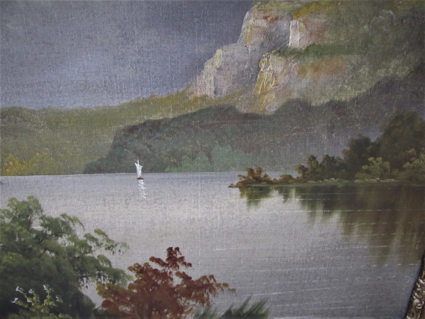 19th century oil mountain/lake scene manner de breanski
