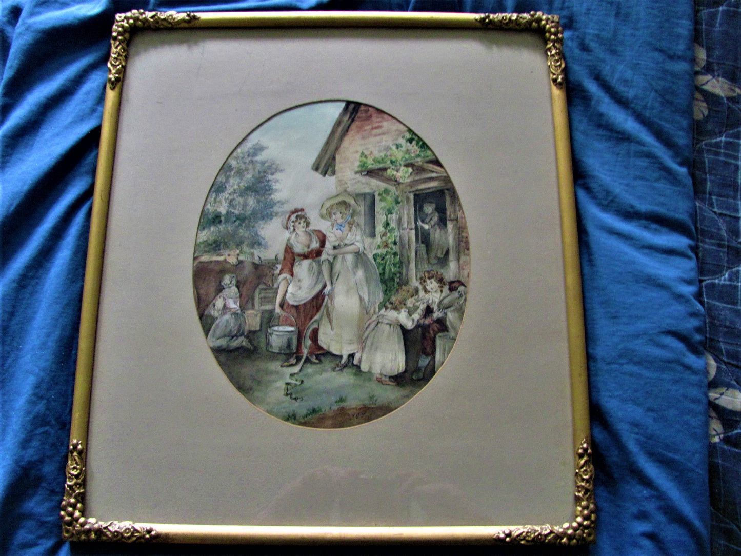19th century Victorian genre landscape/portrait  milk maids farm