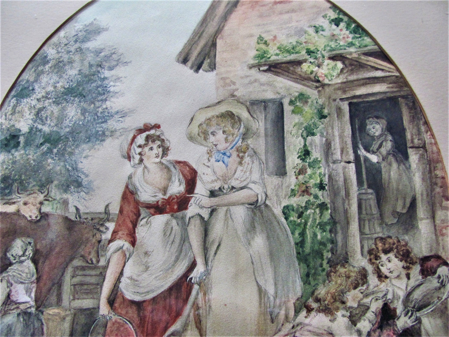 19th century Victorian genre landscape/portrait  milk maids farm